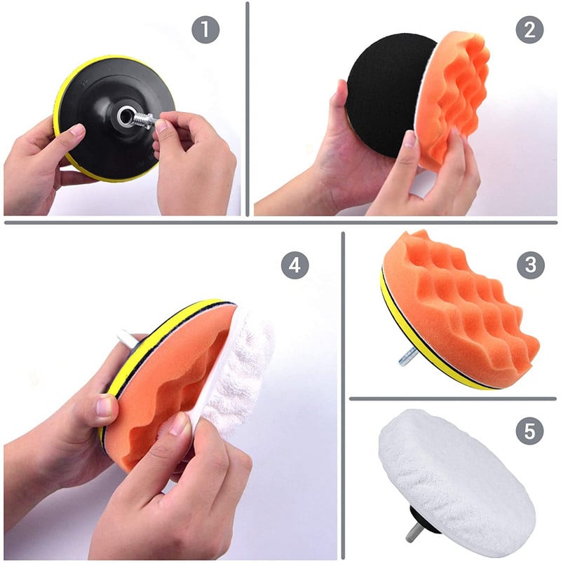 Disc de lustruit pentru mașină, 8 buc. Disc de lustruit pentru șlefuire cu ceară, burete de lână, disc autoadeziv pentru lustruit, adaptor de foraj, gadget pentru mașină