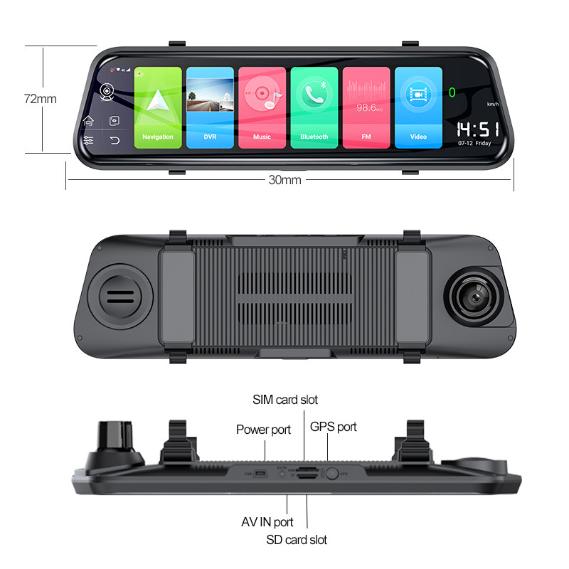 10" 4G Android 8.1 Dashcam GPS Navigáció ADAS autós visszapillantó tükör kamera Full HD 1080P autós videorögzítő DVR WiFi BT