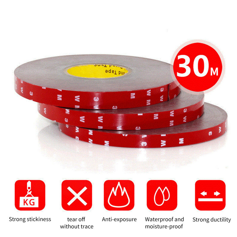 Bandă adezivă puternică de spumă 3M, grosime de 0,8 mm, adeziv cu două părți, rezistentă la apă și umiditate.