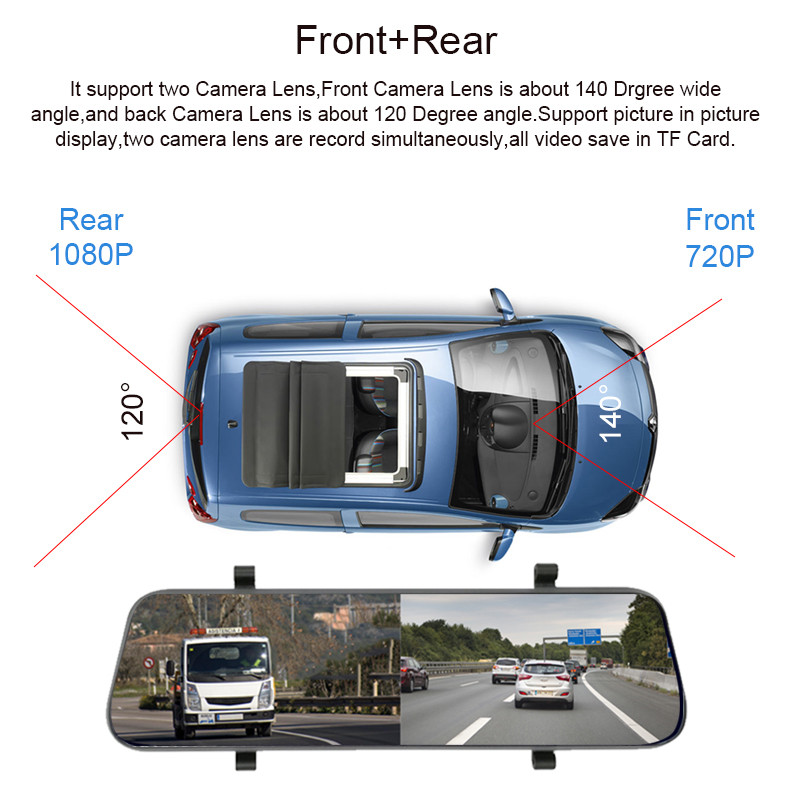 4G Car Stream Oglindă retrovizoare Dash Cam Ecran tactil de 10 inci DVR inteligent ADAS Navigație GPS Android 8.1 Cameră duală Înregistrare automată
