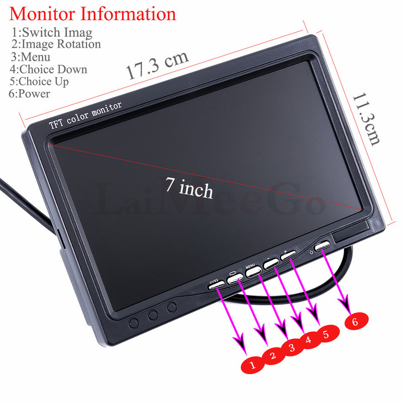 Auto tagavaatekaamera Tagurpidi parkimise tagavaade Tagurpidi autokaamera 7-tolline monitori videosüsteem DC 12-24V bussihaagisele
