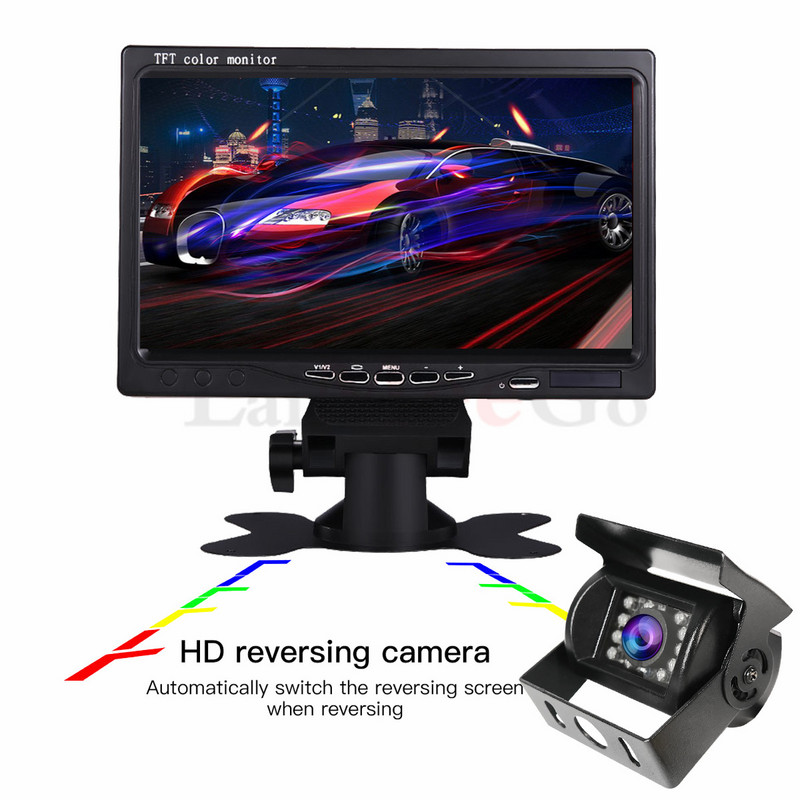 Auto tagavaatekaamera Tagurpidi parkimise tagavaade Tagurpidi autokaamera 7-tolline monitori videosüsteem DC 12-24V bussihaagisele