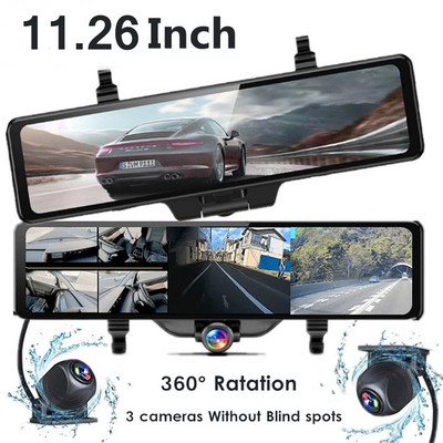 360° panoraminis galinio vaizdo veidrodinis prietaisų skydelis 11,26 colio 3 kameros 1080P jutiklinis ekranas Integruota GPS 24h parkavimo stebėjimo automobilio kamera