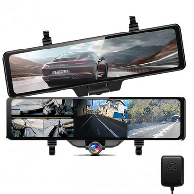 360° panoraminis galinio vaizdo veidrodinis prietaisų skydelis 11,26 colio 3 kameros 1080P jutiklinis ekranas Integruota GPS 24h parkavimo stebėjimo automobilio kamera