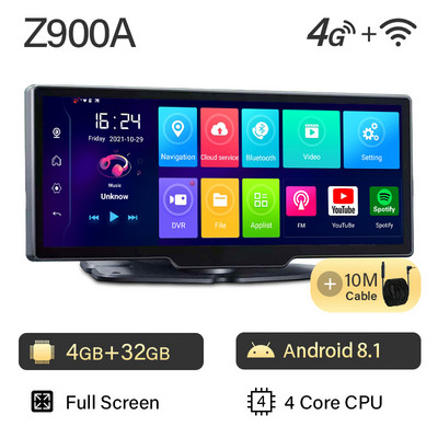 10,26 ιντσών DVR αυτοκινήτου Z900S Carplay Auto 4G Πλοήγηση GPS Ταμπλό 1080P FHD Διπλός φακός Android10 Mirror Recorder Mirror Dashcam