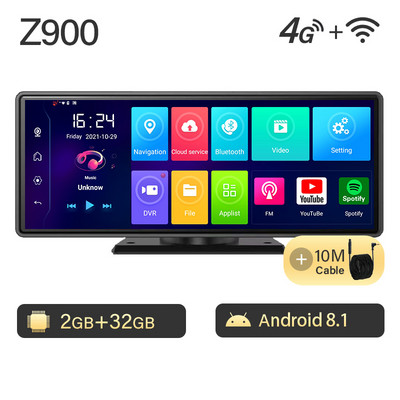 10,26 ιντσών DVR αυτοκινήτου Z900S Carplay Auto 4G Πλοήγηση GPS Ταμπλό 1080P FHD Διπλός φακός Android10 Mirror Recorder Mirror Dashcam