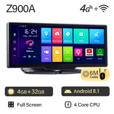 10,26 ιντσών DVR αυτοκινήτου Z900S Carplay Auto 4G Πλοήγηση GPS Ταμπλό 1080P FHD Διπλός φακός Android10 Mirror Recorder Mirror Dashcam