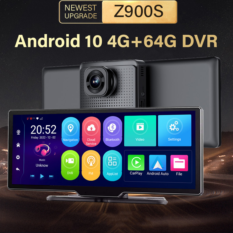 10,26 ιντσών DVR αυτοκινήτου Z900S Carplay Auto 4G Πλοήγηση GPS Ταμπλό 1080P FHD Διπλός φακός Android10 Mirror Recorder Mirror Dashcam