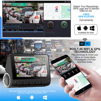 3 ιντσών Dash Cam 4K UHD αυτοκινήτου DVR ADAS WIFI GPS Εγγραφή βίντεο εμπρός 2160P και πίσω κάμερα HD 1080P Super Night Vision 24H Parking