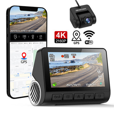 3-инчов регистратор 4K UHD DVR за кола ADAS WIFI GPS видеорекордер Предна 2160P и задна HD 1080P камера Супер нощно виждане 24 часа Паркиране