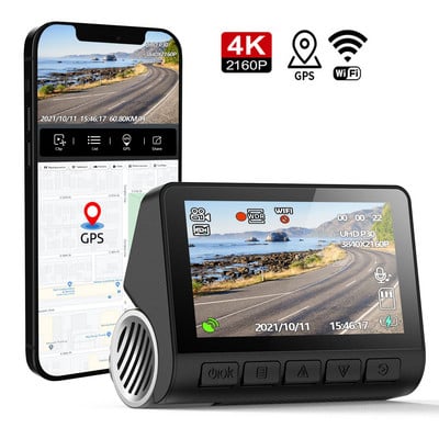 3-инчов регистратор 4K UHD DVR за кола ADAS WIFI GPS видеорекордер Предна 2160P и задна HD 1080P камера Супер нощно виждане 24 часа Паркиране