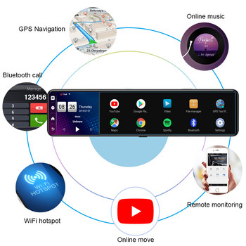 Автомобилно интелигентно огледало за обратно виждане 11 инча 3 разделен екран ADAS GPS навигация DVR Видеорекордер с двойна камера 2+32GB Dash Cam Android 8.1