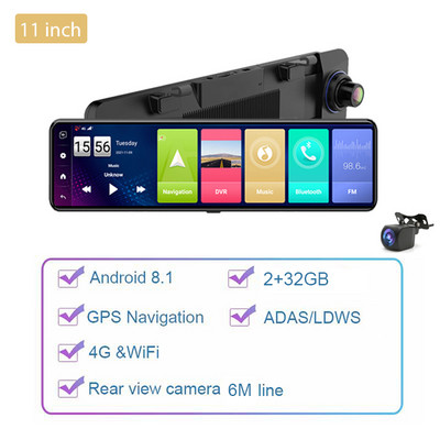Oglindă retrovizoare inteligentă pentru mașină 11 inchi 3 ecran divizat ADAS Navigație GPS DVR Cameră duală Înregistrare video 2+32GB Cameră de bord Android 8.1