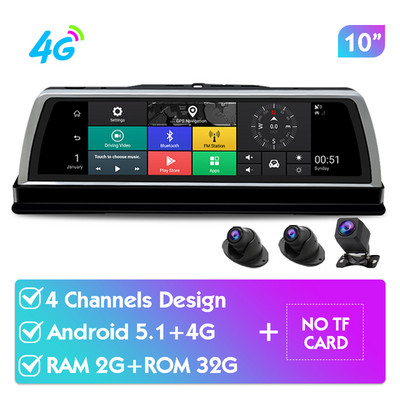 Újonnan 10 hüvelykes 4 csatornás GPS-navigációs 360°-os panorámás autós DVR kamera Android Auto Video Recorder Dashcam ADAS 4G Wifi Dash kamera