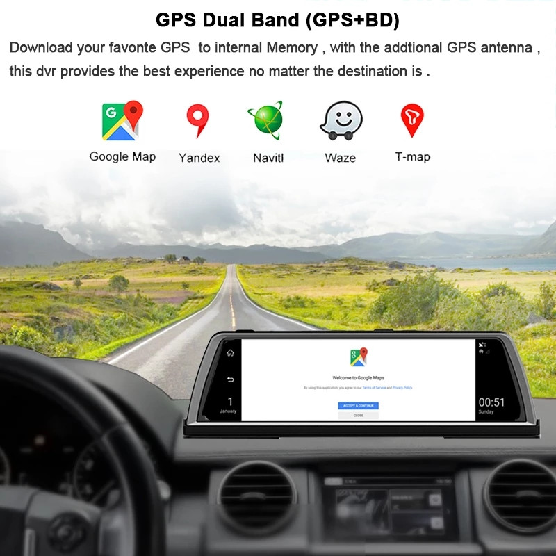 Újonnan 10 hüvelykes 4 csatornás GPS-navigációs 360°-os panorámás autós DVR kamera Android Auto Video Recorder Dashcam ADAS 4G Wifi Dash kamera