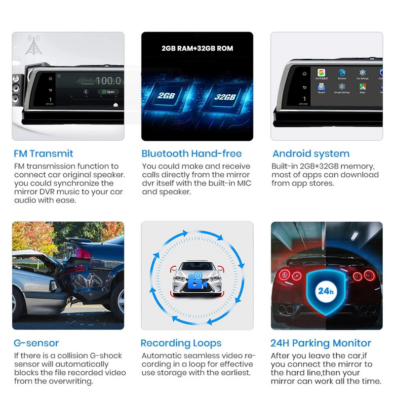 Újonnan 10 hüvelykes 4 csatornás GPS-navigációs 360°-os panorámás autós DVR kamera Android Auto Video Recorder Dashcam ADAS 4G Wifi Dash kamera