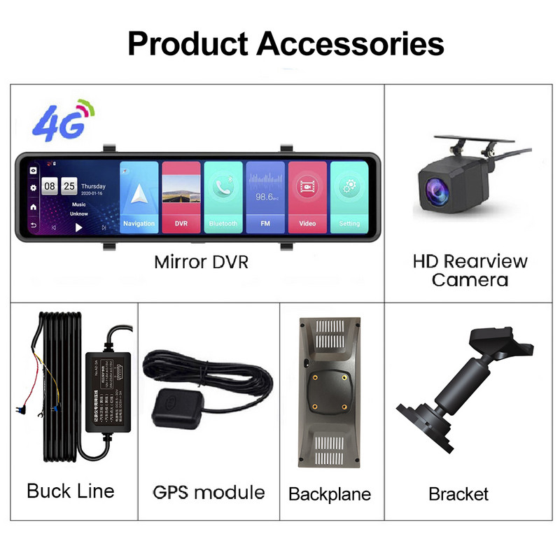Android 8.1 4G Автомобилно огледало за обратно виждане със скоба Автоматично записващо устройство Автомобилен DVR Огледало 12-инчова камера за табло GPS WiFi Dashcam ADAS Рекордер