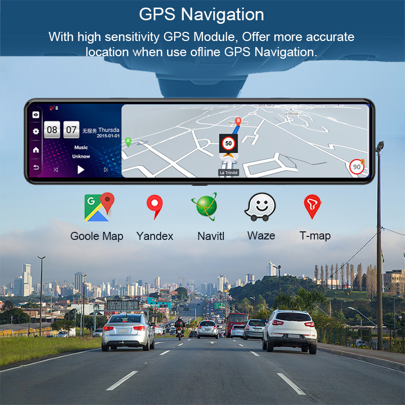4G 10.88" Anfilite Oglindă retrovizoare inteligentă pentru mașină DVR Android 8.1 Cameră dublă Dashcam ADAS Navigație GPS WIFI Înregistrare automată 2GB+32GB