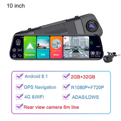 10" 4G ADAS Android GPS Navigație Dash Cam pentru mașină cutie neagră 1080P Cameră 1080P Înregistrator cu lentile pentru vedere din spate Bluetooth Monitorizare parcare