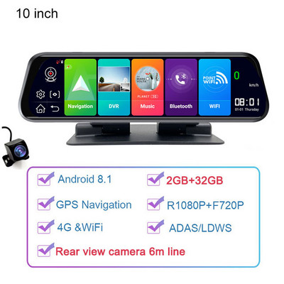 10" 4G ADAS Android GPS Navigație Dash Cam pentru mașină cutie neagră 1080P Cameră 1080P Înregistrator cu lentile pentru vedere din spate Bluetooth Monitorizare parcare