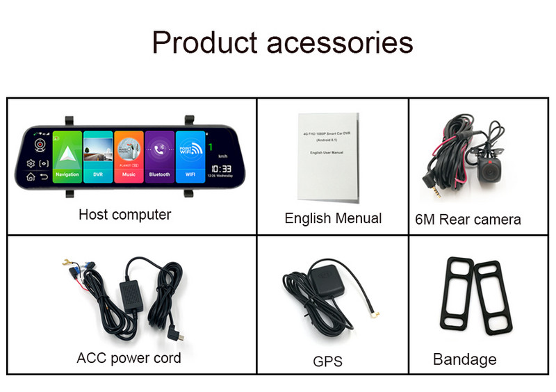 10" 4G ADAS Android GPS Navigație Dash Cam pentru mașină cutie neagră 1080P Cameră 1080P Înregistrator cu lentile pentru vedere din spate Bluetooth Monitorizare parcare