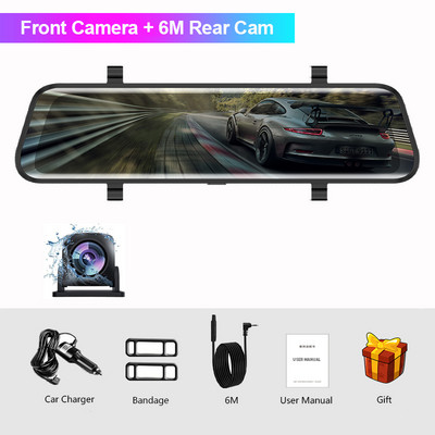 Sameuo 10 inch Dash Cam Oglindă Dvr pentru mașină Streaming Media Vedere din spate Cameră cu două lentile pentru mașină Viziune nocturnă Dashcam Recorder Oglindă