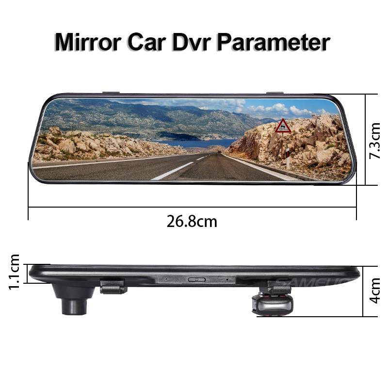 Sameuo 10 inch Dash Cam Oglindă Dvr pentru mașină Streaming Media Vedere din spate Cameră cu două lentile pentru mașină Viziune nocturnă Dashcam Recorder Oglindă
