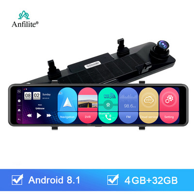 Anfilite 11-инчово интелигентно огледало за обратно виждане за кола DVR Android 8.1 Видеорекордер 4GB+32GB Дистанционен монитор GPS навигация ADAS Dash Camera