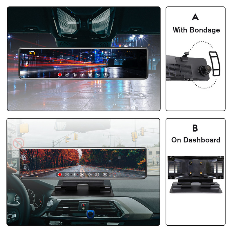 Naujausias T80 12 colių 2160P automobilio DVR veidrodis 4K srautinės medijos galinio vaizdo veidrodis WiFi GPS prietaisų skydelio kamera automobilio galinio vaizdo veidrodžio automatinis įrašymo įrenginys