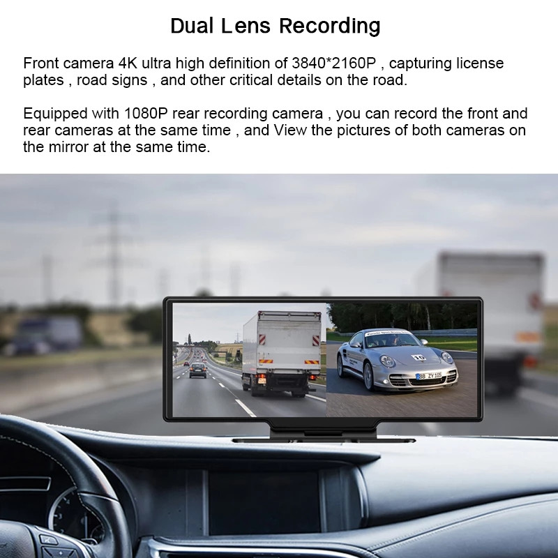 10,26 inčna Dash Cam 4K 2160P Carplay Android Auto Auto DVR Video Drive Recorder Stream Dashcam Kamion Auto Kamera 5G Wifi GPS AUX