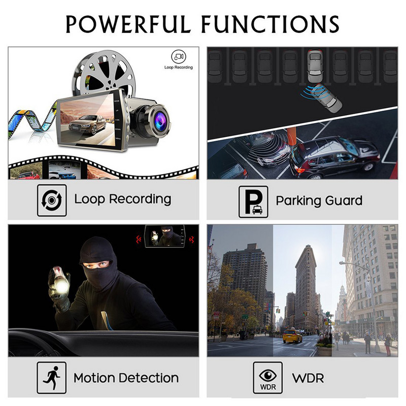 Cameră de bord 4.0" Full HD 1080P DVR pentru mașină WiFi Cameră de marșarier pentru vedere din spate Înregistrare video pentru mașină Cameră de bord cutie neagră Camere pentru mașină Tracker GPS