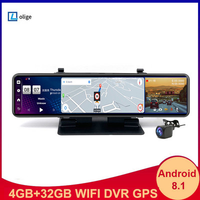 12-инчов 4G автомобилен DVR Огледало за обратно виждане Dash Cam ADAS Android 8.1 WIFI GPS Автомобилна камера HD 1080P Видеорекордер Дистанционен монитор за паркиране