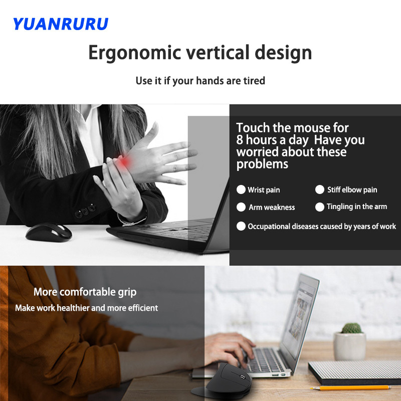 Egér Sem-Fio Bluetooth egér Ergonomikus játék egér Vezeték nélküli vezetékes függőleges egér 800 1200 1600 DPI PC-s játékokhoz