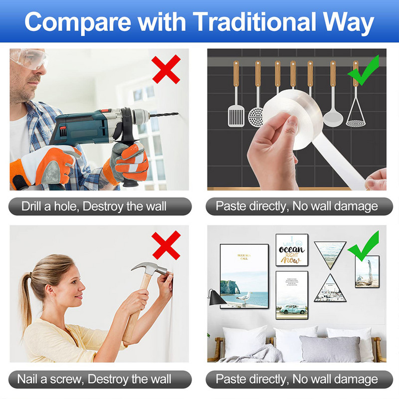 Kahepoolne kleeplint Isekleepuv teip Veekindel läbipaistev liimkleebised Nanoteibid Köök Vannituba Kodukaunistus