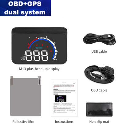ZQKJ M13 OBD2 și GPS sistem dual HUD mașină Head Up Display Viteză proiector parbriz RPM consum de combustibil Contor de alarmă de supraviteză