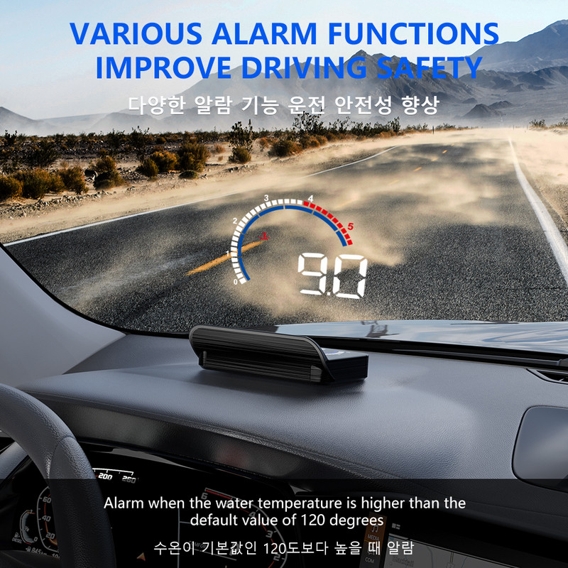 ZQKJ M13 OBD2 și GPS sistem dual HUD mașină Head Up Display Viteză proiector parbriz RPM consum de combustibil Contor de alarmă de supraviteză