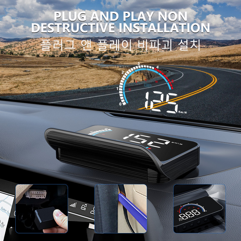 ZQKJ M13 OBD2 și GPS sistem dual HUD mașină Head Up Display Viteză proiector parbriz RPM consum de combustibil Contor de alarmă de supraviteză
