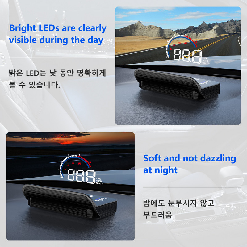 ZQKJ M13 OBD2 și GPS sistem dual HUD mașină Head Up Display Viteză proiector parbriz RPM consum de combustibil Contor de alarmă de supraviteză