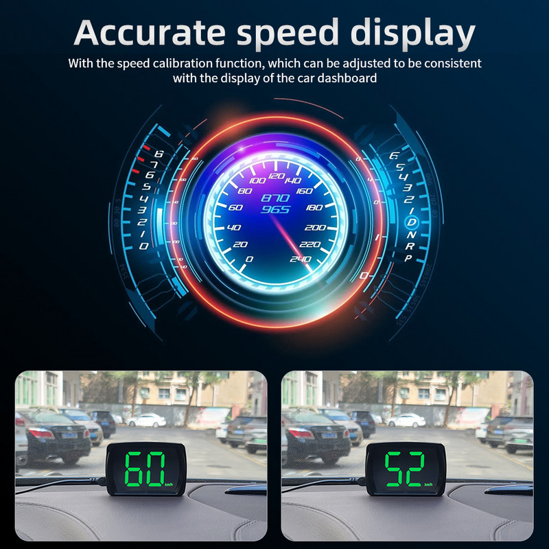 Universal Car HUD Y03 Head Up Display Vitezometru GPS 2,8 inch Font mare Contor digital de viteză Indicator de ceas Accesorii auto