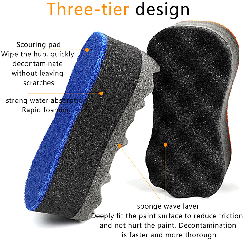 Wave Spužva za pranje automobila Troslojna spužva za pranje automobila Pjena za čišćenje stakla Produce Automobile Clean Tool Spužva