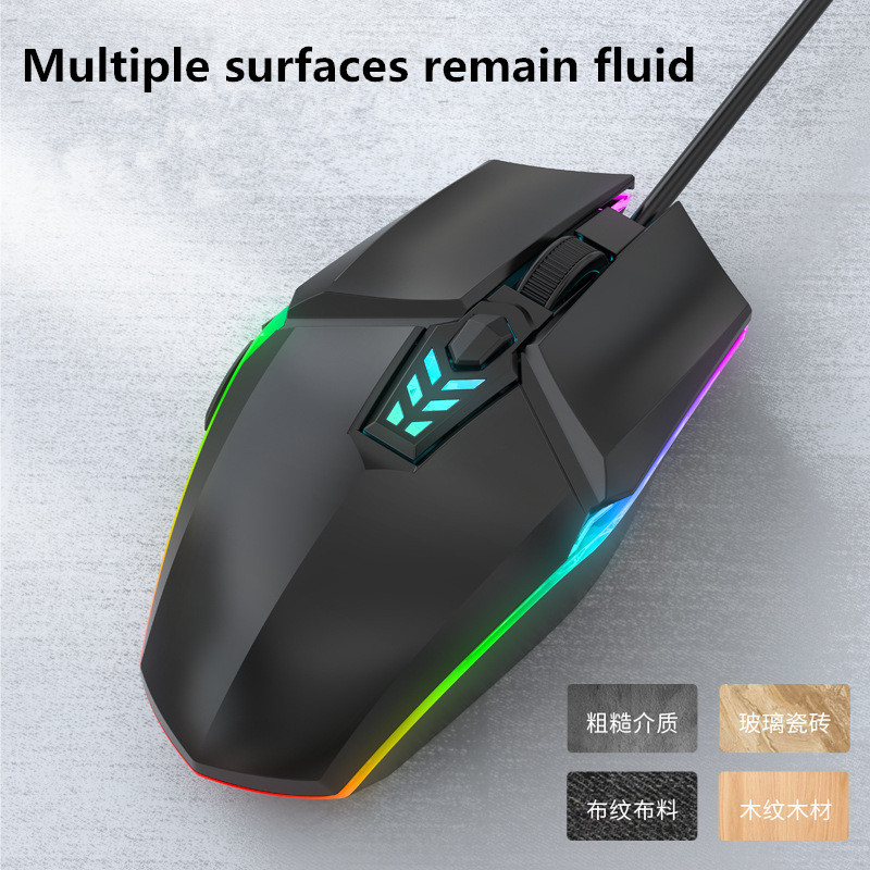 Mouse pentru jocuri cu fir 1600 DPI Mouse optic cu 6 butoane USB cu iluminare de fundal RGB Mouse mute pentru desktop, laptop, computer, mouse pentru jocuri