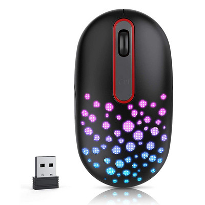 Újratölthető vezeték nélküli egér 7 színű LED háttérvilágítású egér Protable Slim Mini 2,4g USB aranyos egér irodai számítógéphez laptophoz