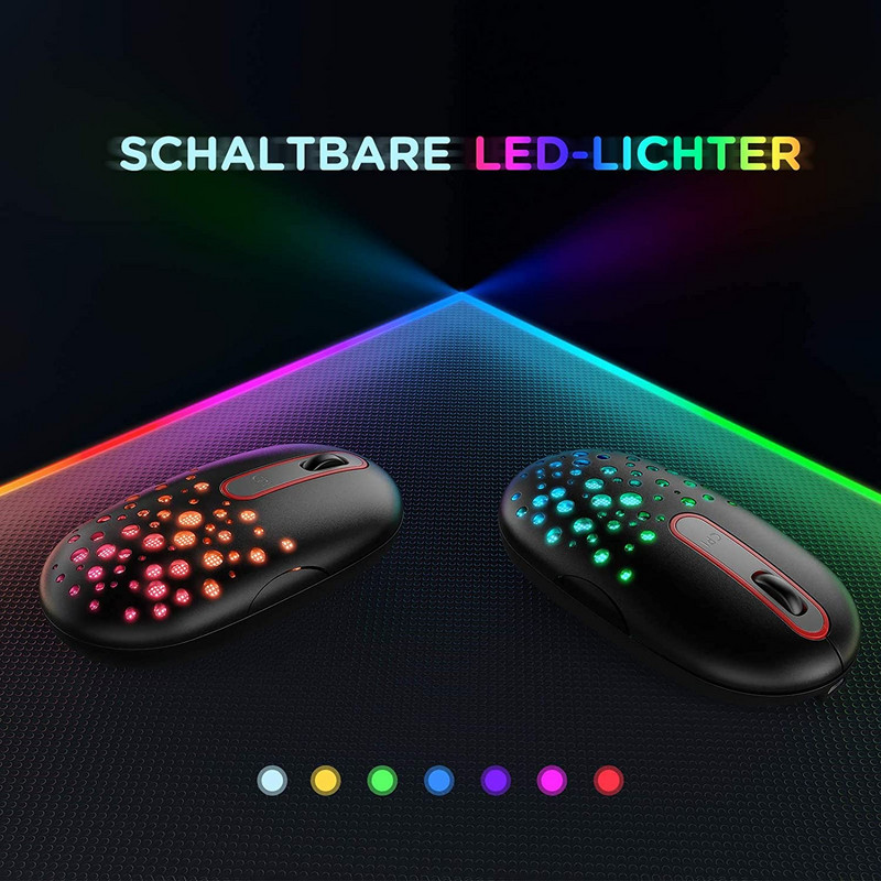 Újratölthető vezeték nélküli egér 7 színű LED háttérvilágítású egér Protable Slim Mini 2,4g USB aranyos egér irodai számítógéphez laptophoz