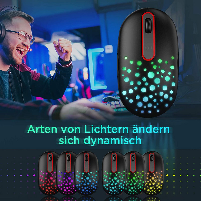 Újratölthető vezeték nélküli egér 7 színű LED háttérvilágítású egér Protable Slim Mini 2,4g USB aranyos egér irodai számítógéphez laptophoz