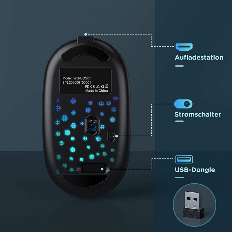 Újratölthető vezeték nélküli egér 7 színű LED háttérvilágítású egér Protable Slim Mini 2,4g USB aranyos egér irodai számítógéphez laptophoz