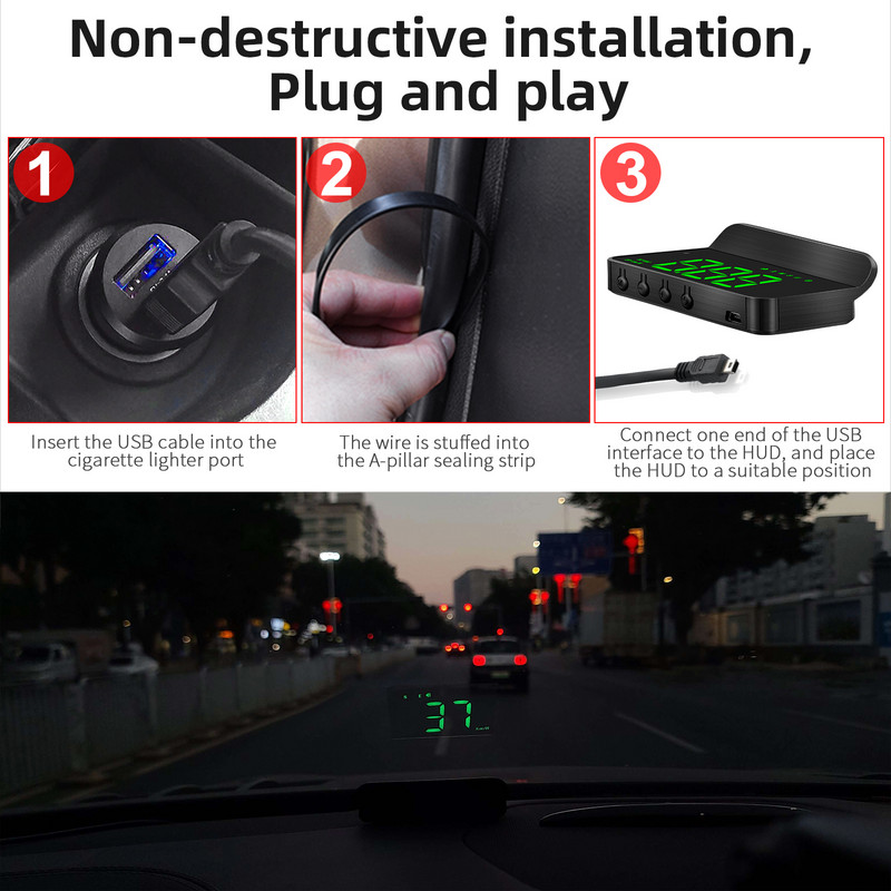 Afișaj GPS pentru mașină Ecran LED Head-up Display Vitezometru digital Alarma de viteză Accesorii electronice auto