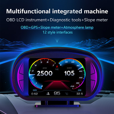 Sistem dublu HUD pentru mașină OBD2 GPS Hud Head Up Display Vitezometru digital cu alarmă de supraviteză de tensiune alertă de oboseală șofer