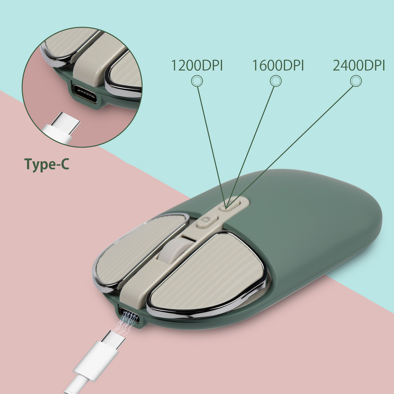 Mouse Bluetooth fără fir de 2,4 Ghz, mod dublu, mouse-uri optici USB, mouse reîncărcabil pentru jocuri, silențios, pentru computer, laptop, computer, birou Xiaomi