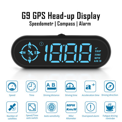 G9 Auto HUD drošas braukšanas palīgs, uz augšu vērsts displejs automašīnas spidometra trauksmes LED displejs, precīzs virziens GPS piemērots visām automašīnām