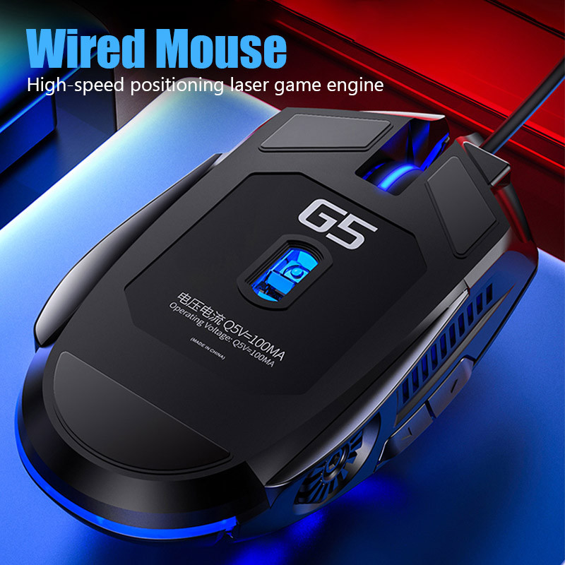Mouse cu fir G5 original, iluminare din spate, sensibilitate ridicată, 6 taste, programare macro, mouse mecanic pentru jocuri, pentru computer de joc, tabletă PC